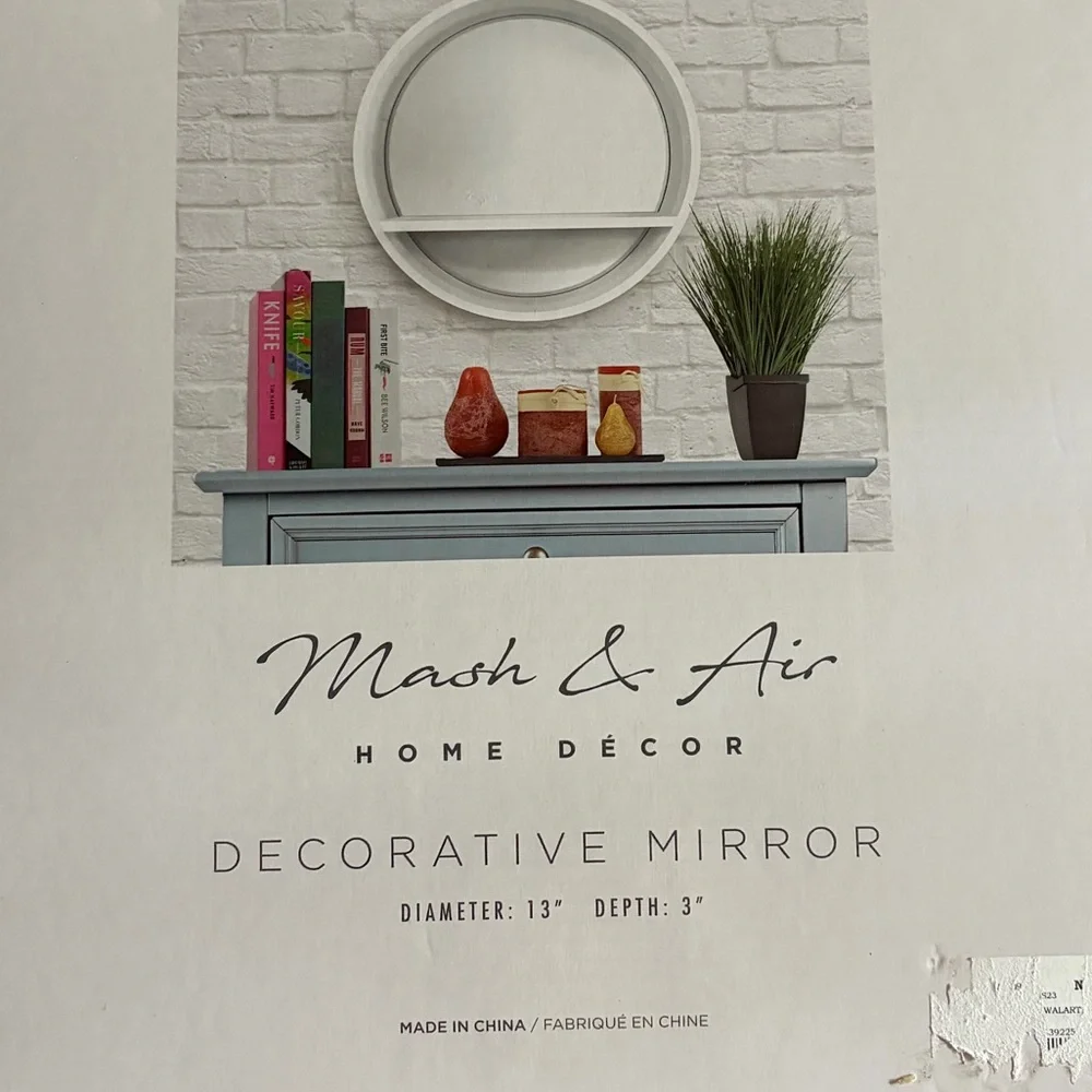 WHITE MIRROR GLASS  DISPLAY SHELF MODERN ROUND WALL UNIT BATHROOM BEDROOM